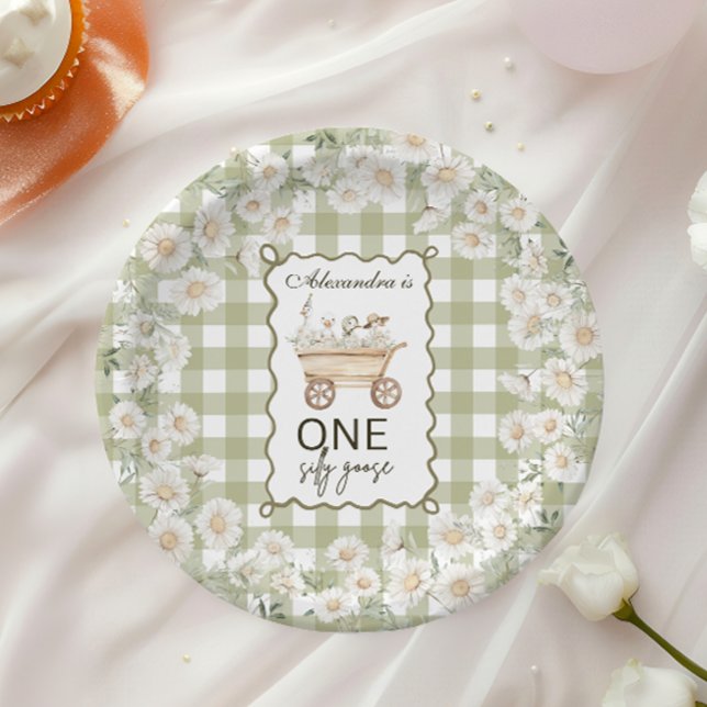 Dummer Gans 1. Geburtstag Grün Gingham Pappteller (Von Creator hochgeladen)