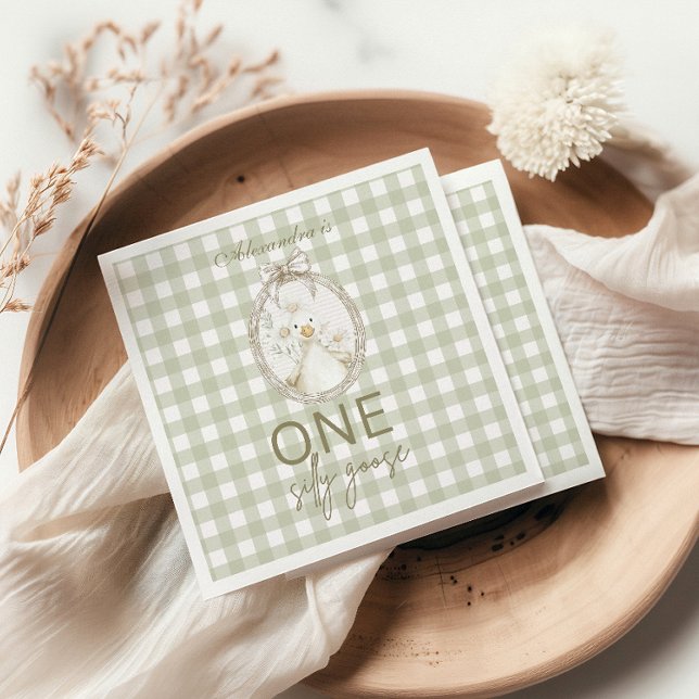 Dummer Gans 1. Geburtstag Grün Gingham Serviette (Von Creator hochgeladen)
