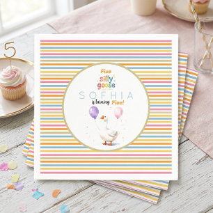 Dummer Gans 5. Geburtstag Pastell gestreifte Papie Serviette