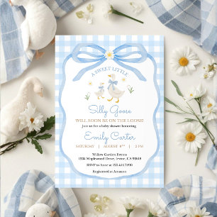 Dummer Gans Baby Shower Einladung Blau Kariert