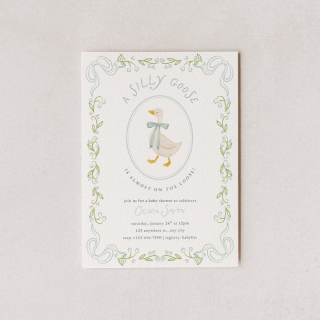 Dummer Gans Baby Shower Einladung Blaue Blumen (Von Creator hochgeladen)