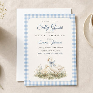 Dummer-Gans-Baby-Shower-Einladung im blauen Gingha Einladung