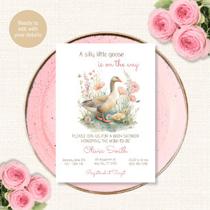Dummer-Gans-Baby-Shower-Einladung Rosa Floral Einladung