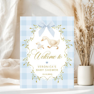 Dummer Gans Blau Gingham-Baby-Party-Empfang Poster