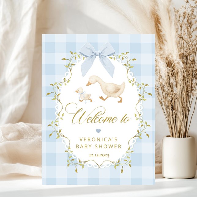Dummer Gans Blau Gingham-Baby-Party-Empfang Poster (Von Creator hochgeladen)