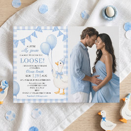 Dummer-Gans-Blau-Gingham-Baby-Shower-Einladung Einladung