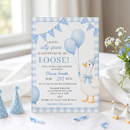 Dummer Gans Blau Gingham Babyparty-Einladung Einladung
