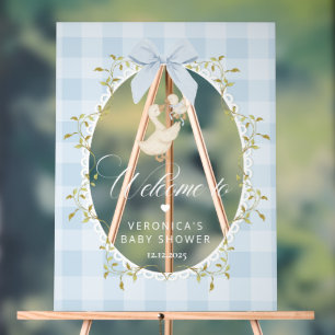 Dummer Gans Blau Gingham Babyshower Begrüßung Acrylschild