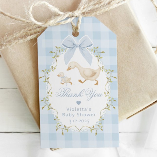 Dummer Gans Blau Gingham Danke Geschenkanhänger (Von Creator hochgeladen)