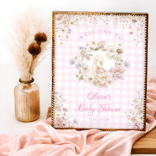 Dummer Gans Blumen-Gingham-Baby-Shower-Willkommen Poster