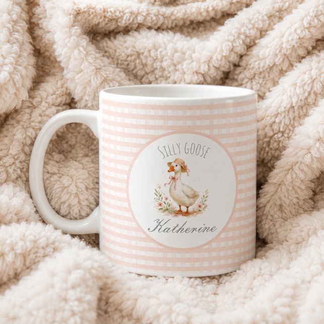 Dummer Gans Eleganter Rosa Mädchen Custom Name Kaffeetasse (Von Creator hochgeladen)