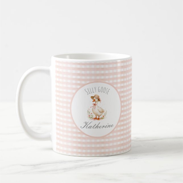 Dummer Gans Eleganter Rosa Mädchen Custom Name Kaffeetasse (Links)