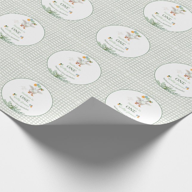 Dummer Gans Erster Geburtstag Grün Geschenkpapier (Ecke)