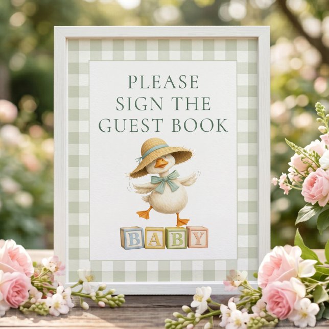 Dummer Gans Gingham-Gästebuch-Baby-Shower-Schild Poster (Von Creator hochgeladen)