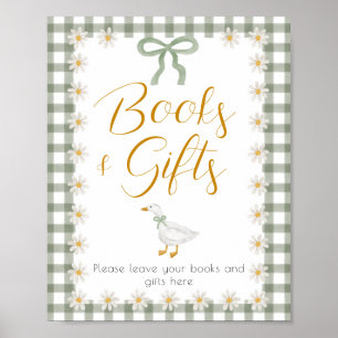 Dummer-Gans-Grün-Gingham-Baby-Shower-Geschenktisch Poster