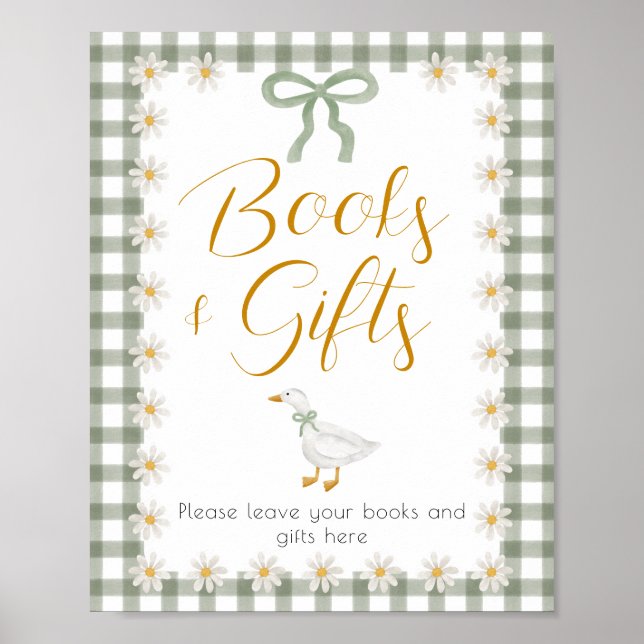 Dummer-Gans-Grün-Gingham-Baby-Shower-Geschenktisch Poster (Vorne)