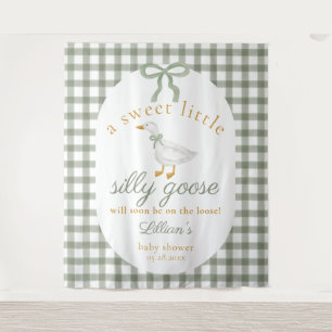 Dummer-Gans-Grün-Gingham-Baby-Shower-Kulisse Wandteppich