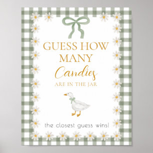 Dummer Gans Grün Gingham Baby Shower Rateguesspiel Poster