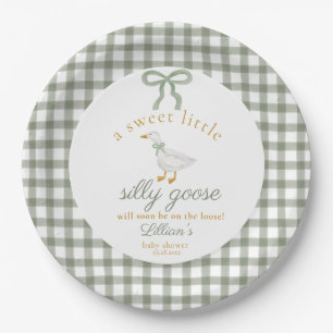 Dummer-Gans-Grün-Gingham-Cottagecore-Baby-Party Pappteller