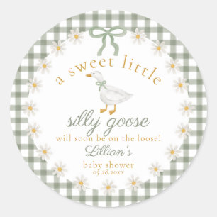 Dummer Gans Grün Gingham Cottagecore Babyparty Runder Aufkleber