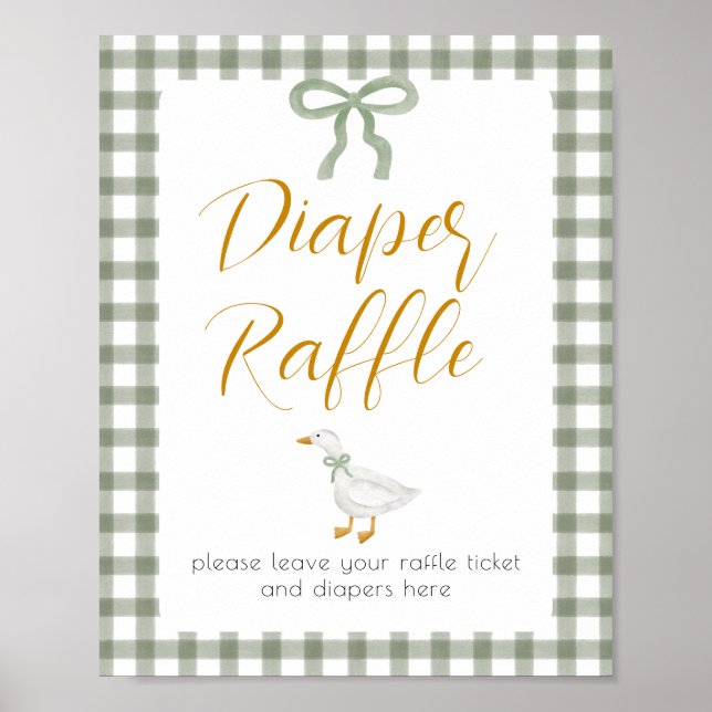 Dummer Gans Grün Gingham-Windel-Raffle-Schild Poster (Vorne)