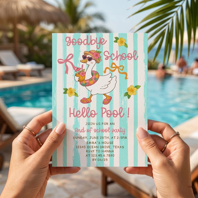 Dummer Gans Hallo Pool Streifen Einladung (Von Creator hochgeladen)