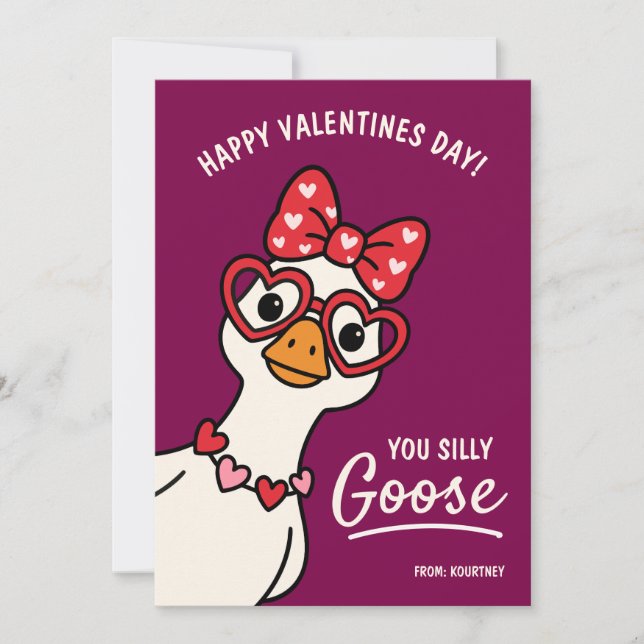 Dummer-Gans-Kinder-Klassenzimmer Valentinstag Mitteilungskarte (Vorderseite)