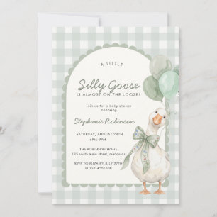 Dummer Gans Neutral Salbeigrün Gingham-Baby-Party Einladung