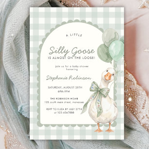Dummer Gans Neutral Salbeigrün Gingham-Baby-Party Einladung