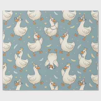 Dummer-Gans-Party – blauer Hintergrund mit Federn Geschenkpapier