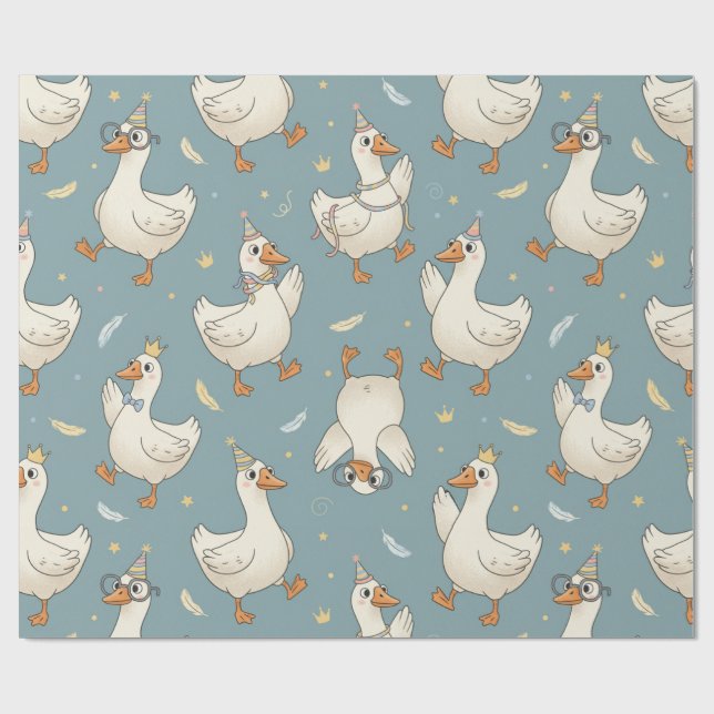 Dummer-Gans-Party – blauer Hintergrund mit Federn Geschenkpapier (Flach)