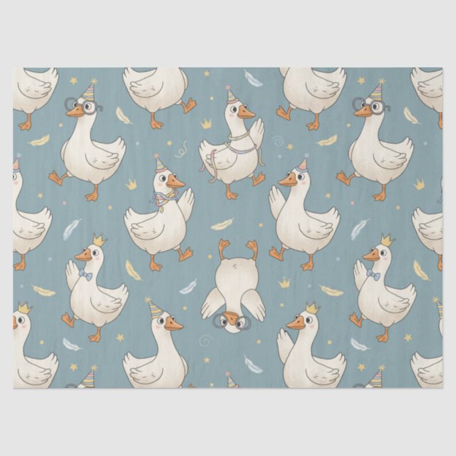 Dummer-Gans-Party – blauer Hintergrund mit Federn Seidenpapier (Vorderseite)