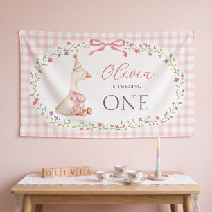 Dummer Gans Pink Gingham Mädchen Geburtstag Banner