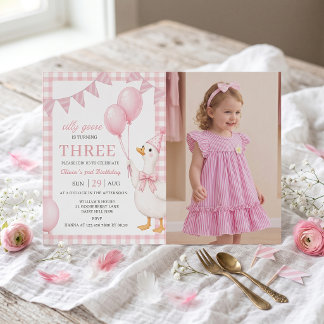 Dummer-Gans-Pink-Gingham-Mädchen-Geburtstags-Einla Einladung