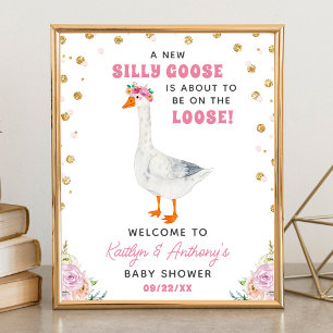Dummer Gans Rosa Aquarell-Baby-Shower-Empfang Poster