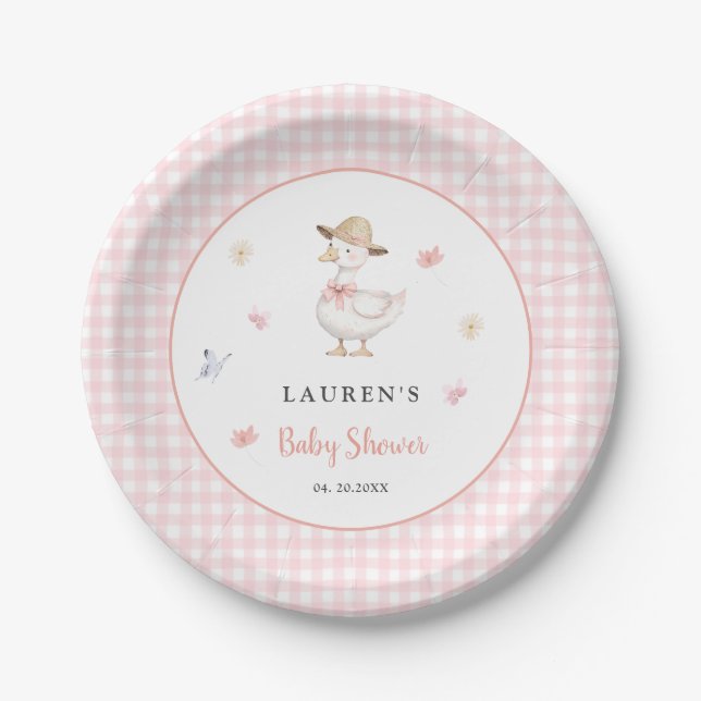 Dummer Gans Rosa Babyparty-Papierplatte Pappteller (Vorderseite)