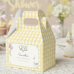 Dummer Gans Rosa Ballons Gingham 1. Geburtstag  Geschenkschachtel