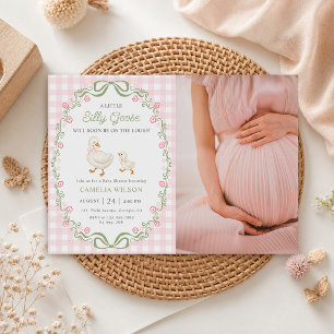 Dummer Gans Rosa Blumen Baby Shower Foto Einladung