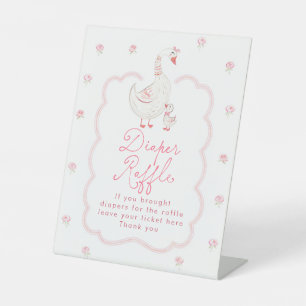 Dummer Gans Rosa Blumen Baby Shower Windel Raffle Sockelschild