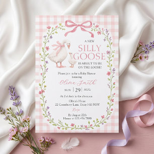 Dummer Gans Rosa Gingham-Baby-Einladung Einladung
