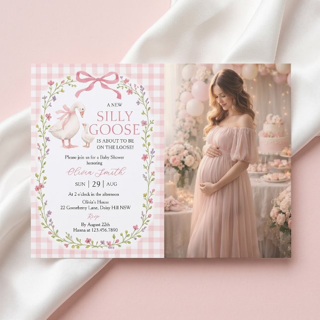 Dummer Gans Rosa Gingham-Baby-Einladung Einladung (Von Creator hochgeladen)