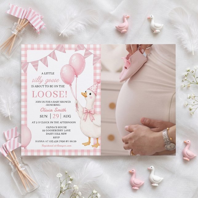 Dummer Gans Rosa Gingham-Baby-Einladung Einladung (Von Creator hochgeladen)