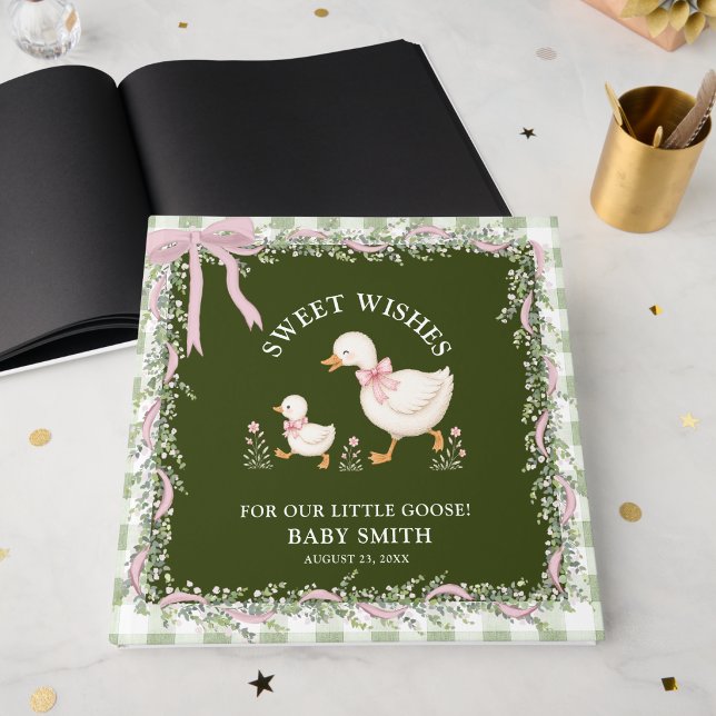 Dummer Gans Rosa Gingham-Baby-Party  Gästebuch (Von Creator hochgeladen)
