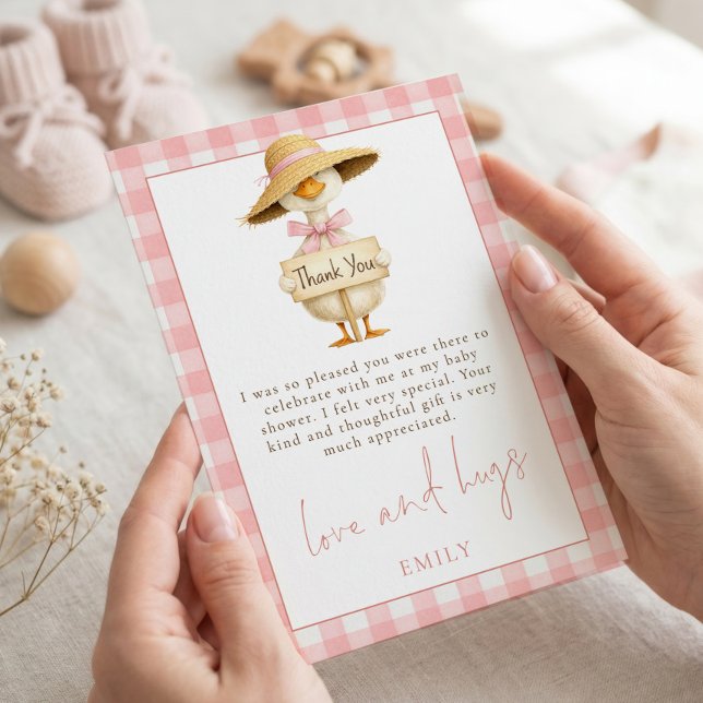 Dummer Gans Rosa Gingham-Babyparty-Dankeschön Karte (Von Creator hochgeladen)