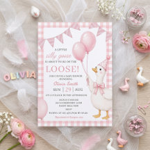 Dummer Gans Rosa Gingham Babyparty-Einladung