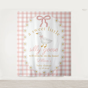 Dummer Gans Rosa Gingham-Babyparty-Hintergrund Wandteppich