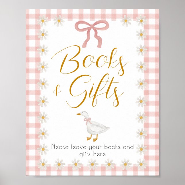 Dummer Gans Rosa Gingham-Babyshower-Geschenktisch Poster (Vorne)