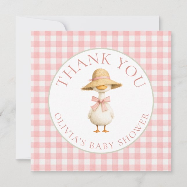 Dummer Gans Rosa Gingham Danke Baby Shower  Karte (Vorderseite)