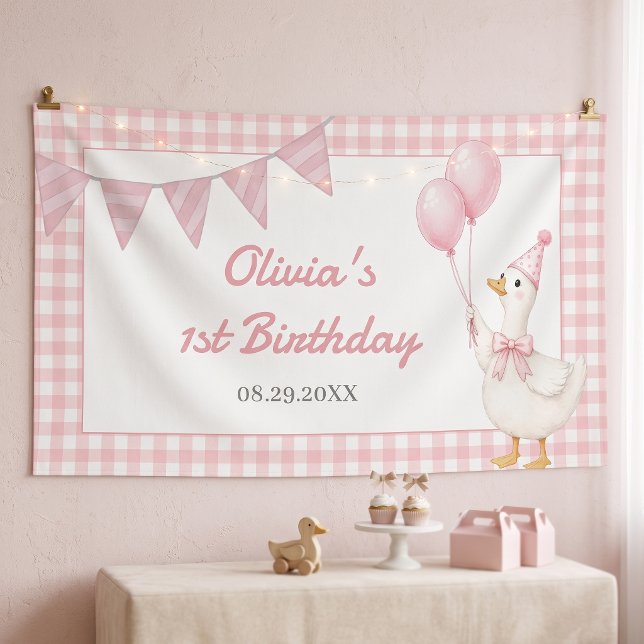 Dummer Gans Rosa Gingham Mädchen Geburtstag Banner (Von Creator hochgeladen)