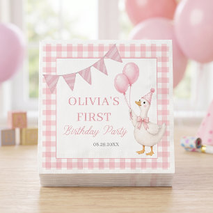 Dummer Gans Rosa Gingham Mädchen Geburtstag Serviette